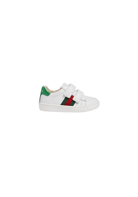 Sneakers In Pelle Bianca Con Dettaglio Web GUCCI KIDS | 455447-CPWP09085